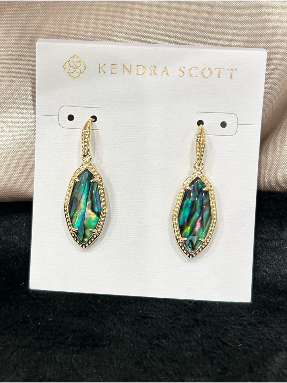 Kendra Scott Gold Tone Abalone Teardrop Earrings - Iridescent Green Blue